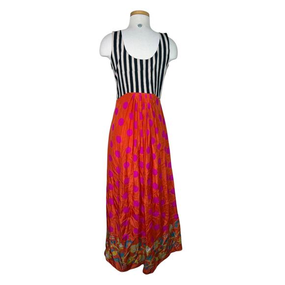 Anupamaa Silk Mixed Print Maxi Dress Striped Bodice Orange Pink Womens Medium - Picture 2 of 7